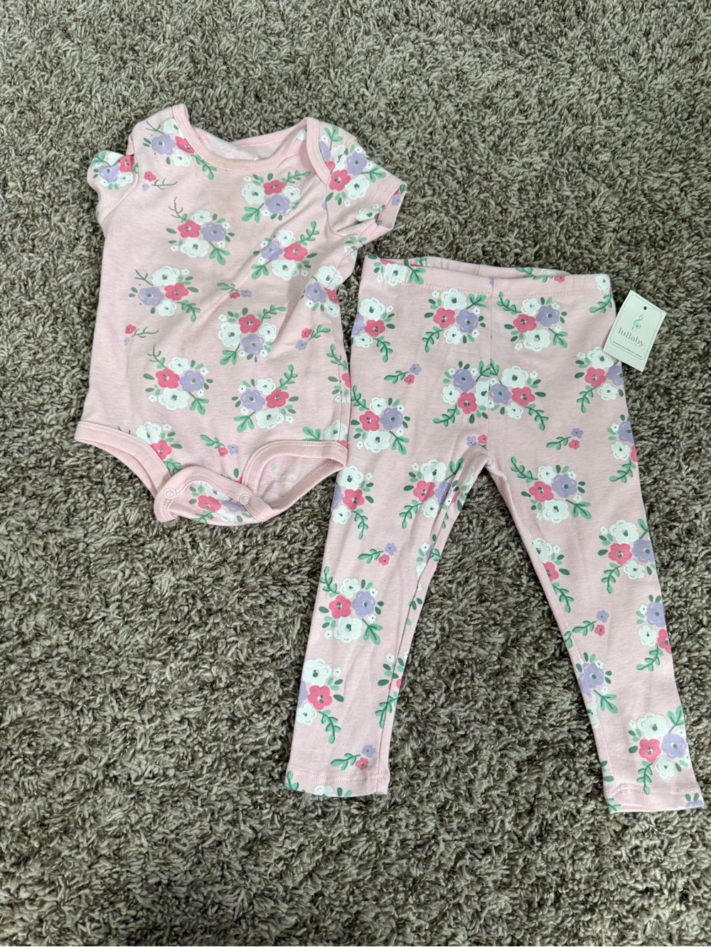 Pink Floral Baby Matching Set - Bodysuit & Leggings